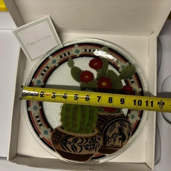 Peggy Karr Glass work of art round plate, cactus
